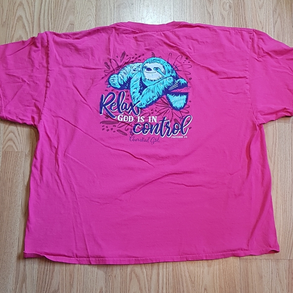 Cherished Girl Sloth Relax God is in Control Proverbs T-Shirt - Picture 5 of 6